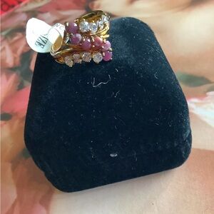 New vintage bypass waterfall ruby ring with clear sparkling cubic zirconia sz 6